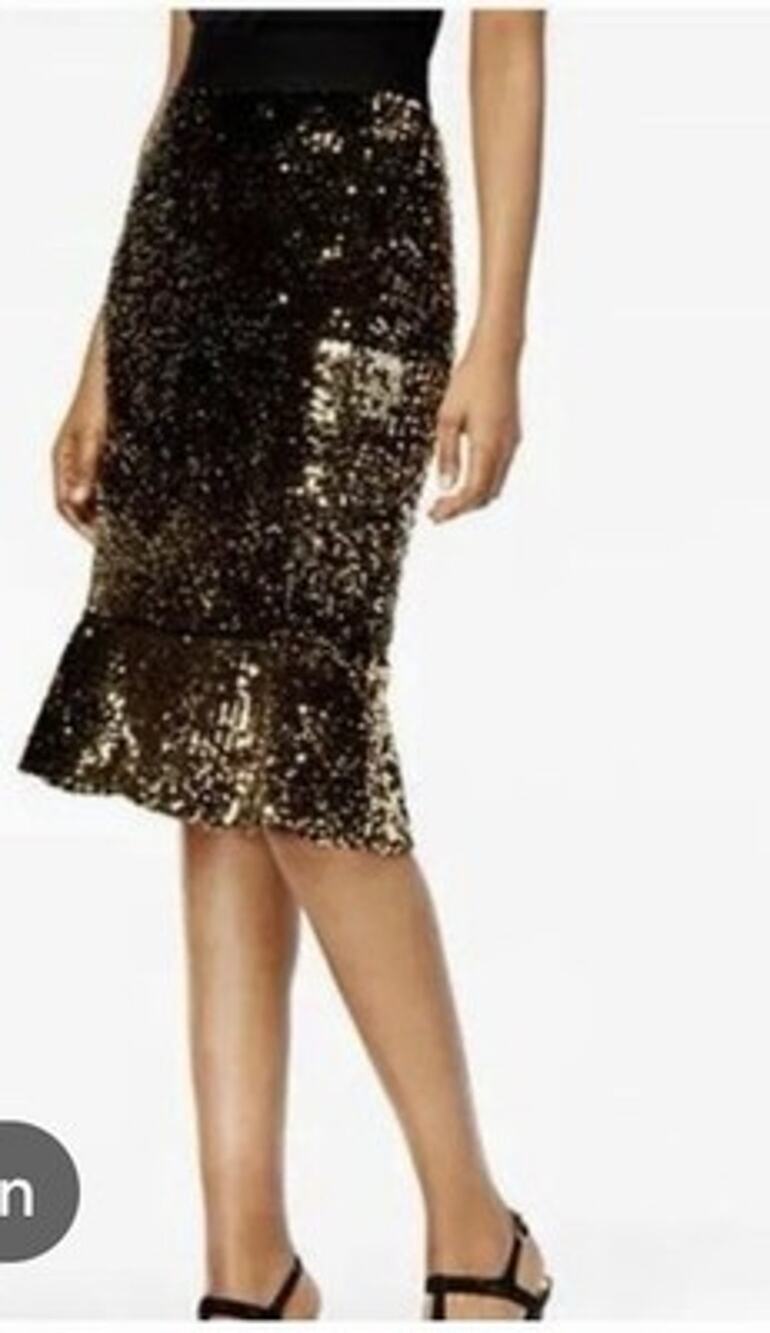 Thalia Sodi Gold Black Sequin Skirt Elastic Waist Zipper Women’s Size Large EUC